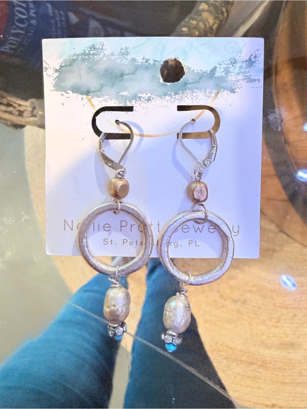Gold and Pearl Drop Hoop Earrings